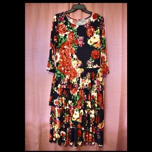 Navy Blue floral ruffle dress!